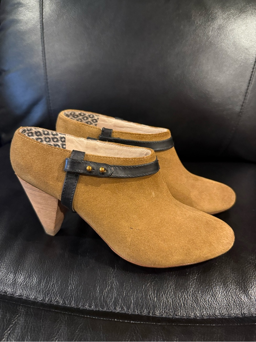 Matt Bernson Women's Camel Suede Heeled Mule with Black Leather Trim